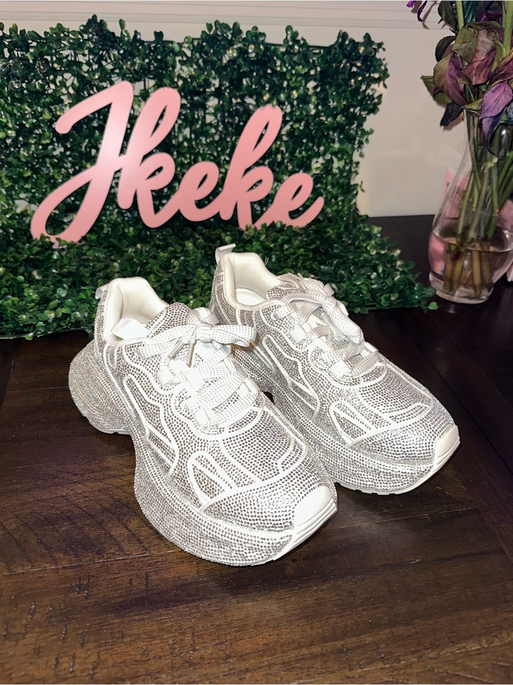 Women's White and Silver Sparkling Sneakers size 6, 7, 7.5, 8, 9, 10